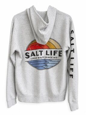 Salt Life Gray Graphic Hoodie Pullover Distressed Back Logo Size M